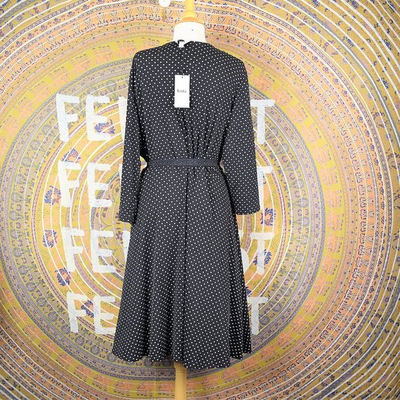 Leota Polka Dot Belted Faux Wrap Long Sleeve Dress - Picture 9 of 15